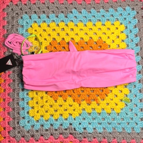 GUESS Pink Highlighter Bikini Top Strapless size Medium - Picture 1 of 4